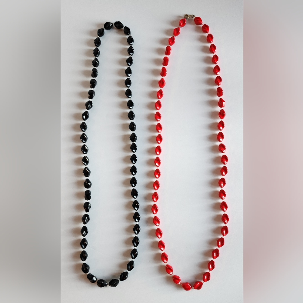 2 Vintage Bead Necklaces Red & Black